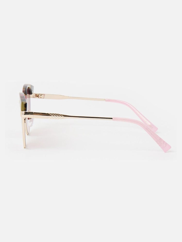 Oliver Bonas Pink Faux Tortoiseshell Clubmaster Sunglasses - Image 3 of 6