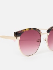 Oliver Bonas Pink Faux Tortoiseshell Clubmaster Sunglasses - Image 4 of 6