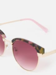 Oliver Bonas Pink Faux Tortoiseshell Clubmaster Sunglasses - Image 5 of 6