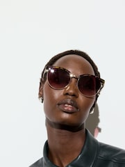 Oliver Bonas Pink Faux Tortoiseshell Clubmaster Sunglasses - Image 6 of 6