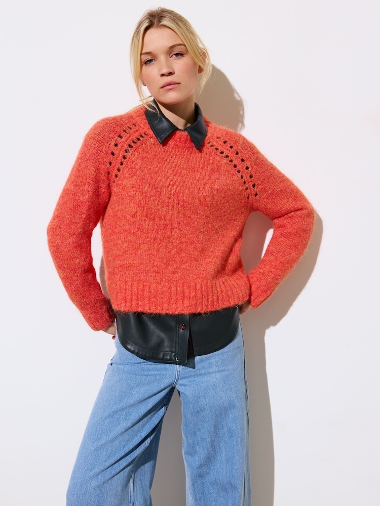 Oliver Bonas Orange Pointelle Knitted Jumper - Image 1 of 9 Oliver Bonas Orange Pointelle Knitted Jumper - Image 1 of 9