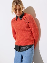 Oliver Bonas Orange Pointelle Knitted Jumper - Image 2 of 9