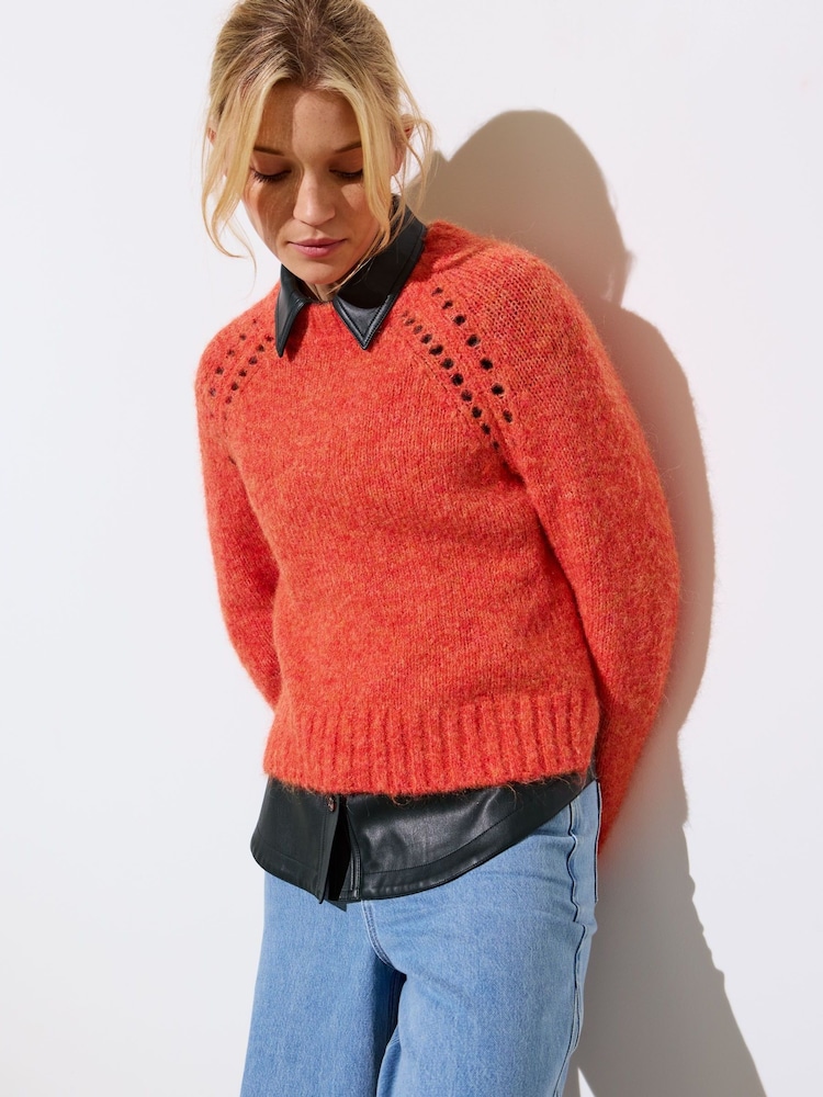 Oliver Bonas Orange Pointelle Knitted Jumper - Image 2 of 9 Oliver Bonas Orange Pointelle Knitted Jumper - Image 2 of 9