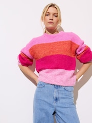 Oliver Bonas Pink Striped Knitted Jumper - Image 1 of 9