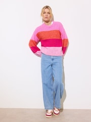Oliver Bonas Pink Striped Knitted Jumper - Image 2 of 9