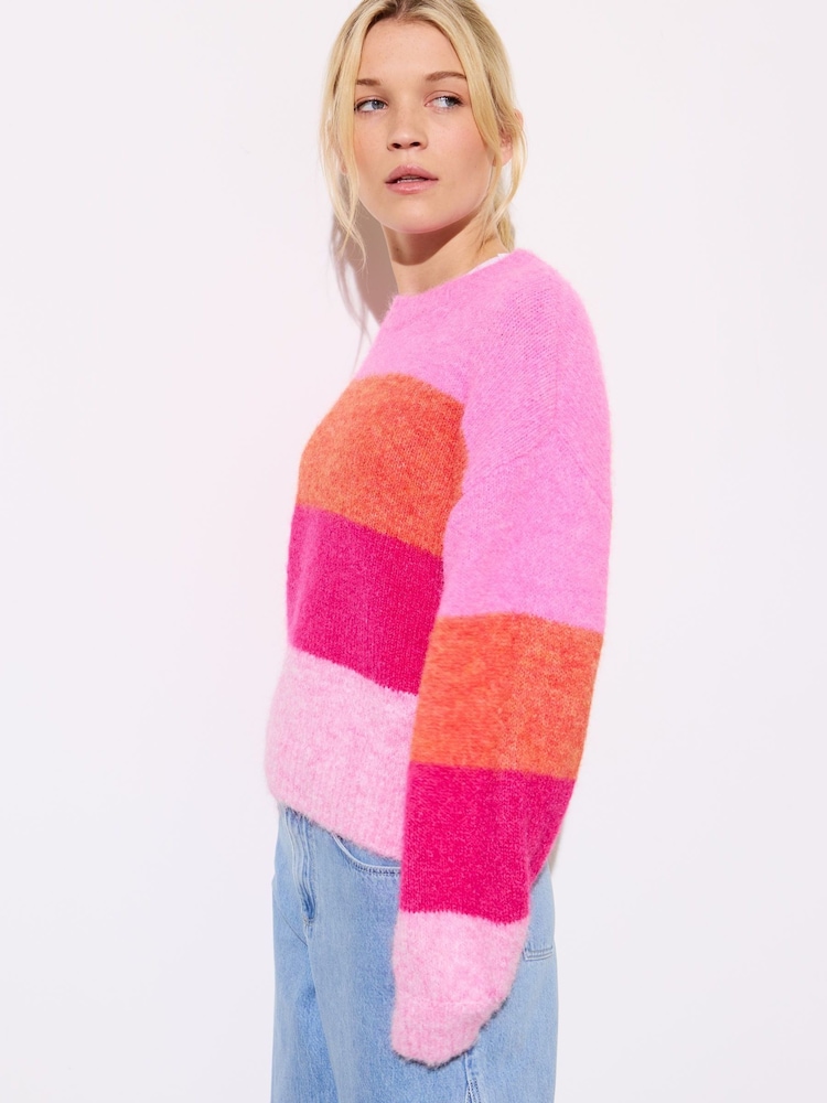 Oliver Bonas Pink Striped Knitted Jumper - Image 3 of 9