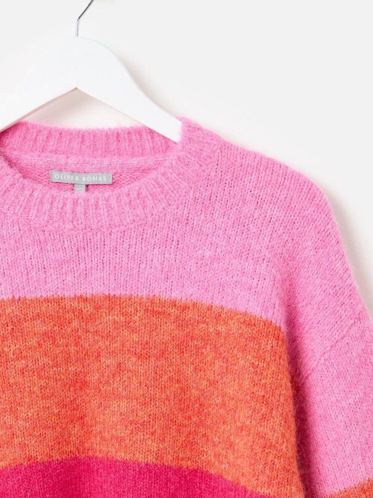 Oliver Bonas Pink Striped Knitted Jumper - Image 6 of 9