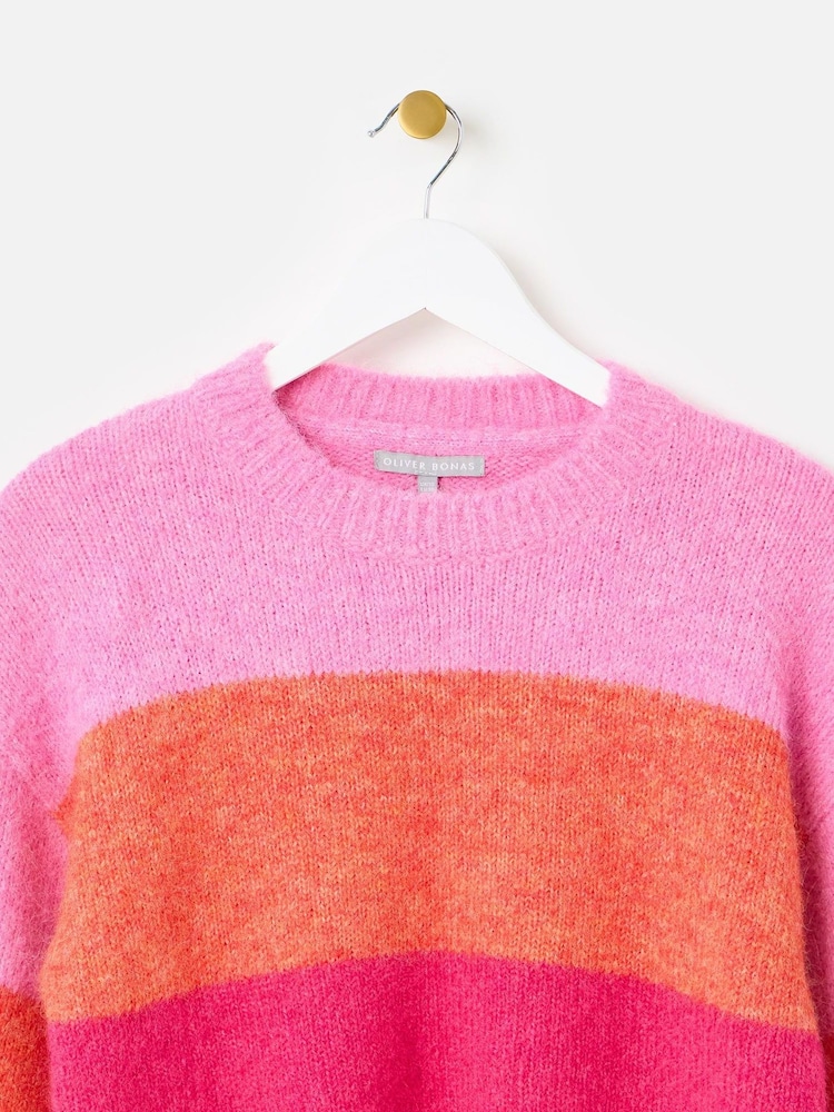 Oliver Bonas Pink Striped Knitted Jumper - Image 7 of 9