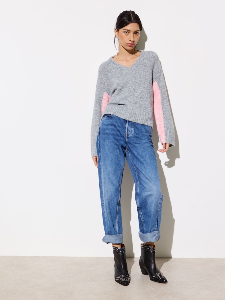 Oliver Bonas Grey V-Neck Knitted Jumper - Image 1 of 9 Oliver Bonas Grey V-Neck Knitted Jumper - Image 1 of 9