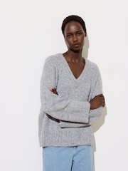 Oliver Bonas Grey V-Neck Knitted Jumper - Image 3 of 9
