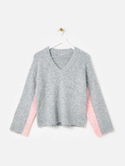 Oliver Bonas Grey V-Neck Knitted Jumper - Image 4 of 9