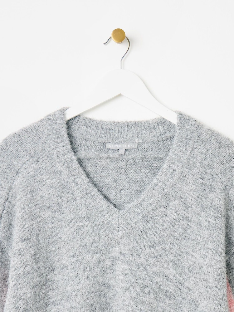 Oliver Bonas Grey V-Neck Knitted Jumper - Image 7 of 9