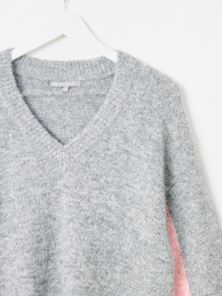Oliver Bonas Grey V-Neck Knitted Jumper - Image 8 of 9