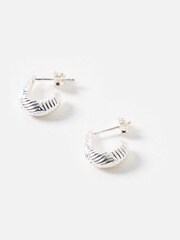 Oliver Bonas Silver Tone Zia Etched Lines Hoop Earrings - Image 1 of 5