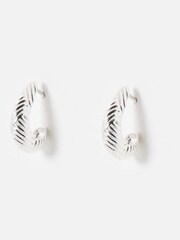 Oliver Bonas Silver Tone Zia Etched Lines Hoop Earrings - Image 2 of 5