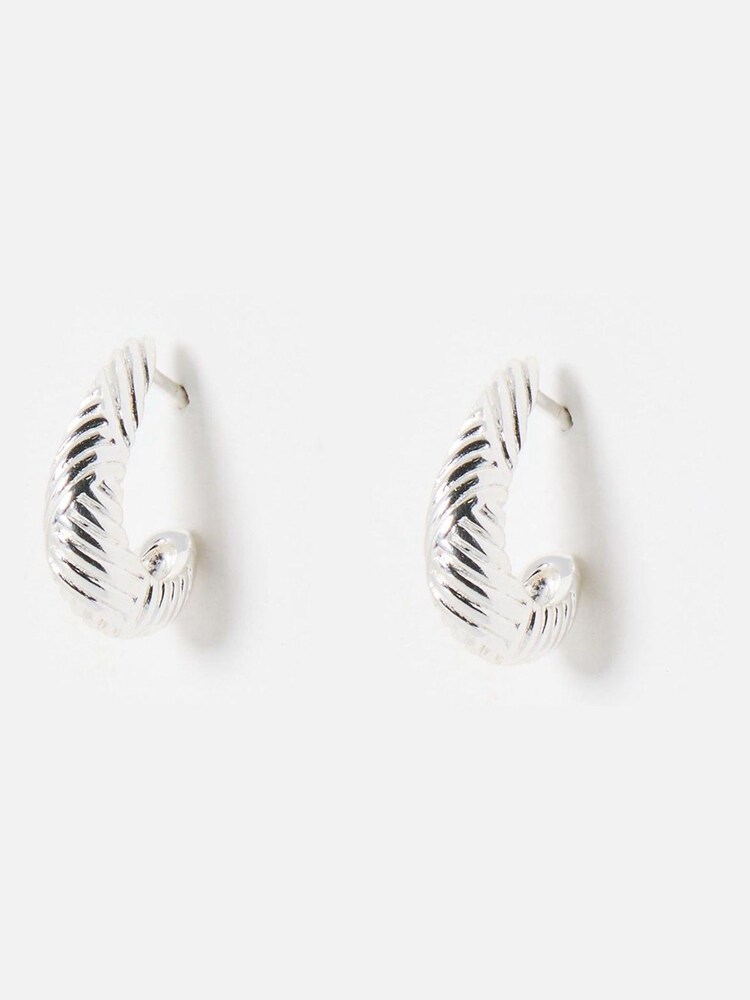 Oliver Bonas Silver Tone Zia Etched Lines Hoop Earrings - Image 2 of 5