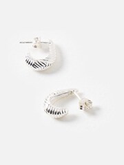 Oliver Bonas Silver Tone Zia Etched Lines Hoop Earrings - Image 3 of 5