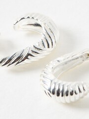 Oliver Bonas Silver Tone Zia Etched Lines Hoop Earrings - Image 4 of 5
