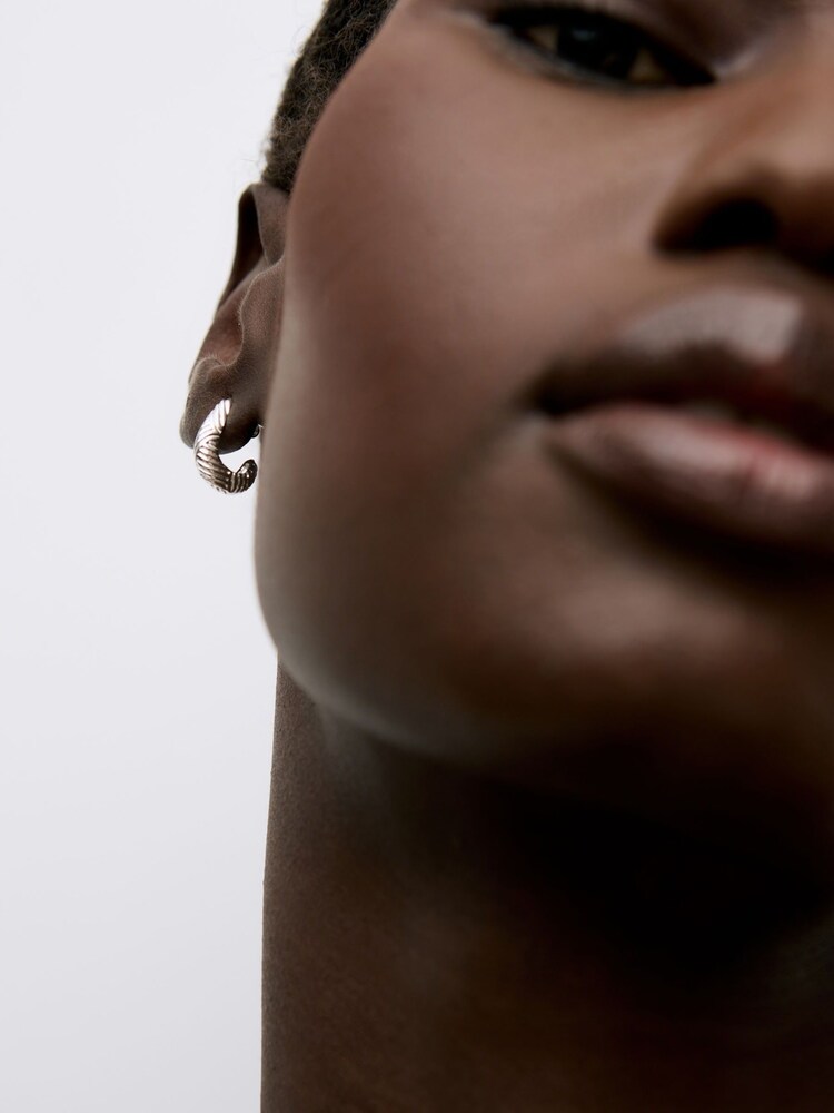 Oliver Bonas Silver Tone Zia Etched Lines Hoop Earrings - Image 5 of 5