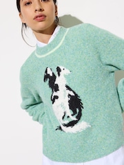 Oliver Bonas Green Marl Dog Knitted Jumper - Image 3 of 9