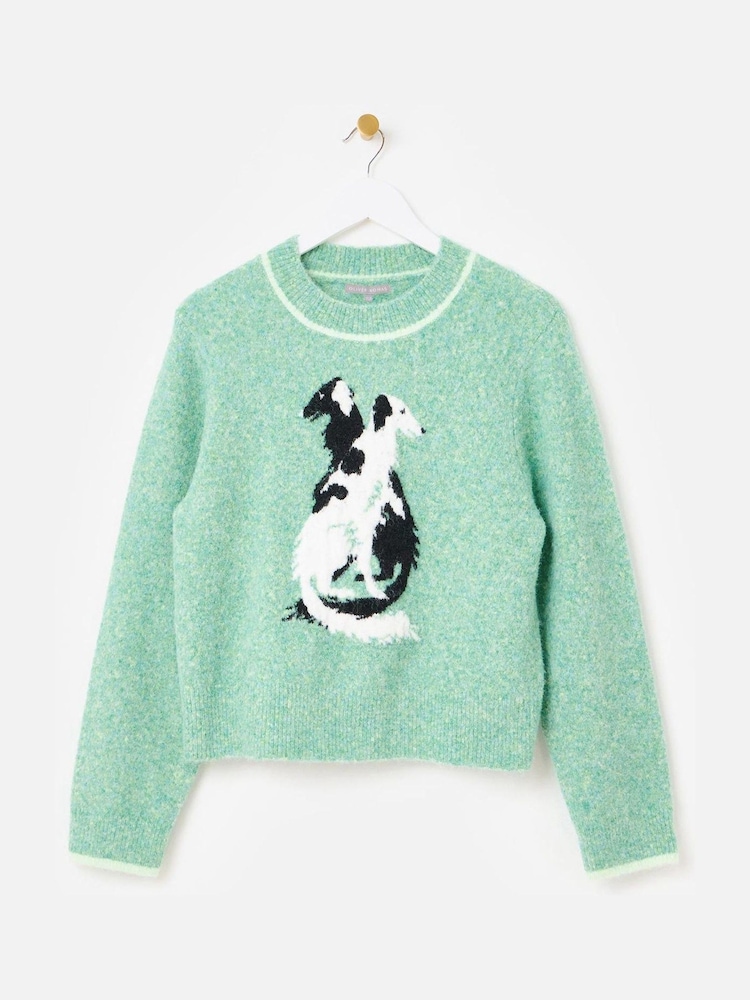 Oliver Bonas Green Marl Dog Knitted Jumper - Image 4 of 9