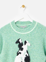 Oliver Bonas Green Marl Dog Knitted Jumper - Image 6 of 9