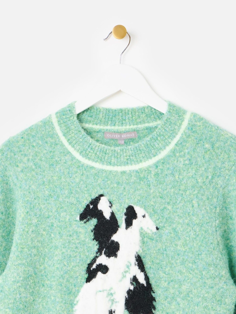 Oliver Bonas Green Marl Dog Knitted Jumper - Image 6 of 9