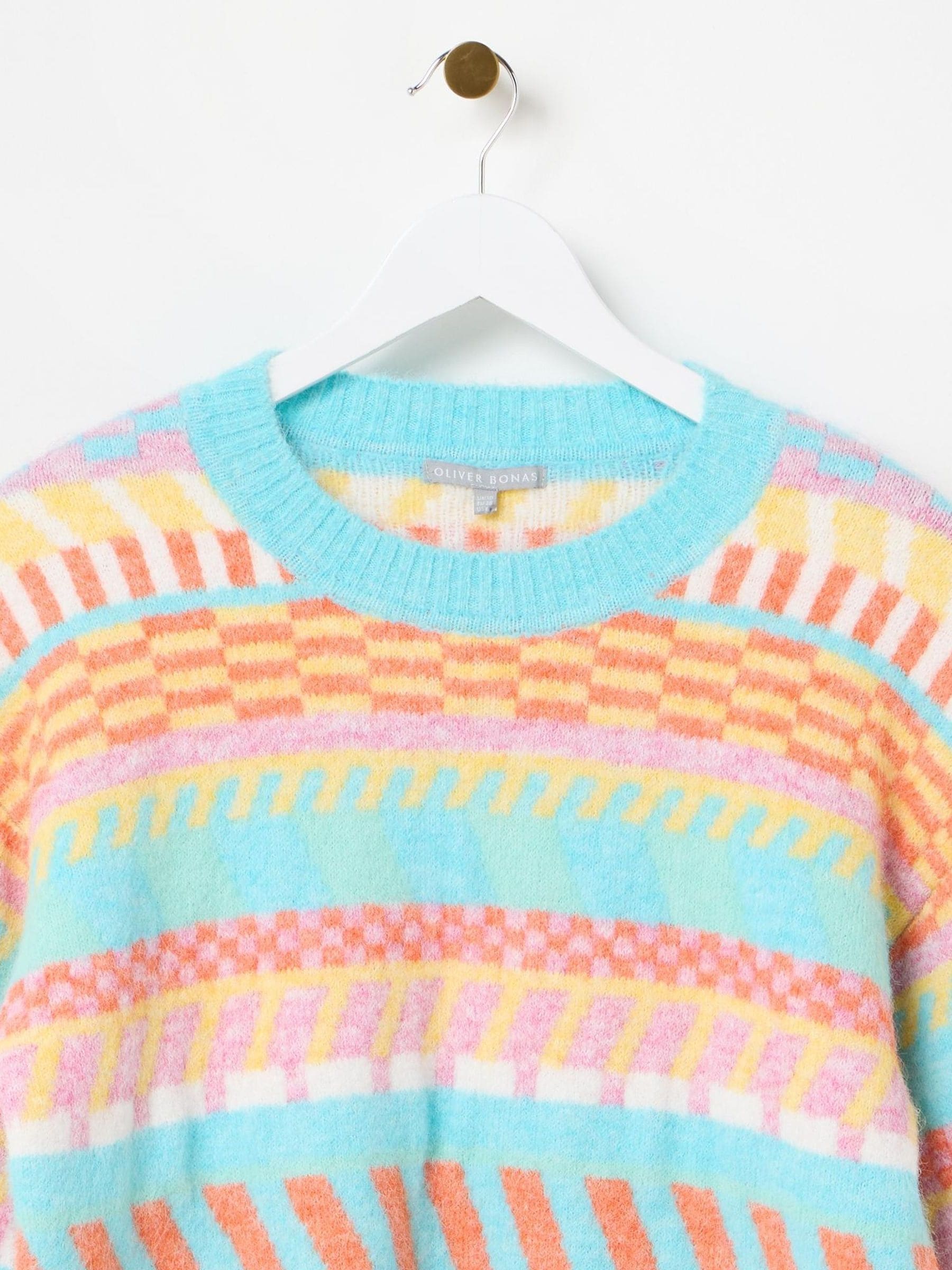 【BAON】[unisex] Hokine Stripe Over Collar Knit Buy Oliver Bonas Blue Abstract Stripe Geometric Knitted