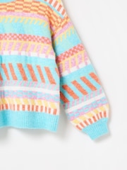 Oliver Bonas Blue Abstract Stripe Geometric Knitted Jumper - Image 8 of 9