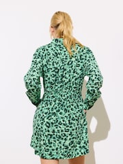 Oliver Bonas Green Animal Print Mini Shirt Dress - Image 2 of 9