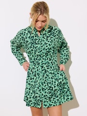 Oliver Bonas Green Animal Print Mini Shirt Dress - Image 3 of 9