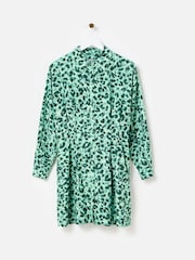 Oliver Bonas Green Animal Print Mini Shirt Dress - Image 4 of 9