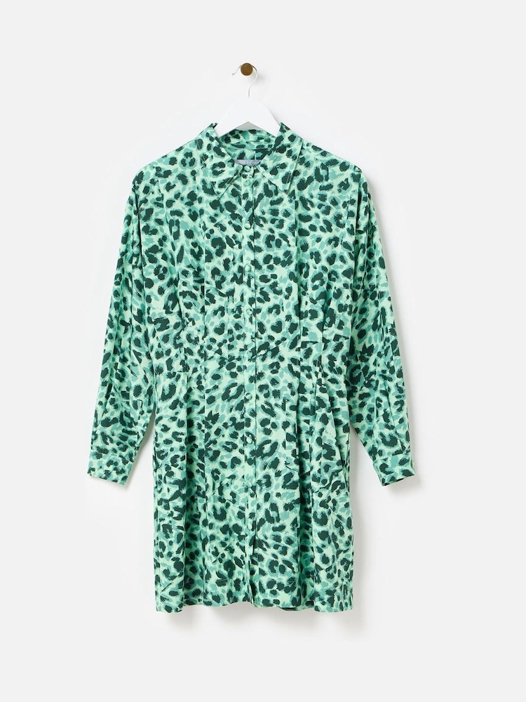 Oliver Bonas Green Animal Print Mini Shirt Dress - Image 4 of 9