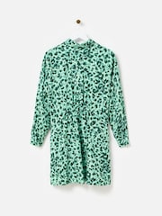 Oliver Bonas Green Animal Print Mini Shirt Dress - Image 5 of 9
