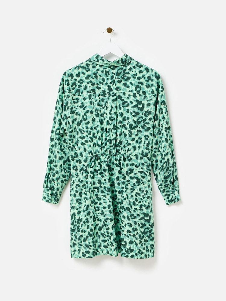 Oliver Bonas Green Animal Print Mini Shirt Dress - Image 5 of 9