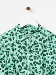 Oliver Bonas Green Animal Print Mini Shirt Dress - Image 7 of 9