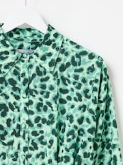 Oliver Bonas Green Animal Print Mini Shirt Dress - Image 9 of 9