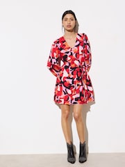 Oliver Bonas Red Abstract Floral Mini Dress - Image 1 of 9