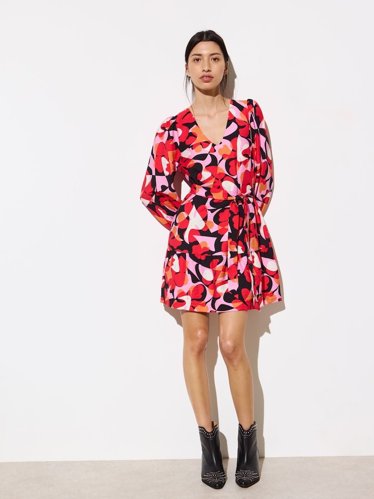 Oliver Bonas Red Abstract Floral Mini Dress - Image 1 of 9