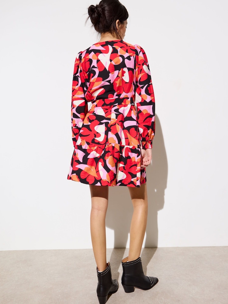 Oliver Bonas Red Abstract Floral Mini Dress - Image 2 of 9