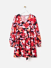 Oliver Bonas Red Abstract Floral Mini Dress - Image 4 of 9