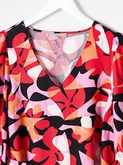 Oliver Bonas Red Abstract Floral Mini Dress - Image 6 of 9