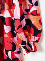 Oliver Bonas Red Abstract Floral Mini Dress - Image 8 of 9