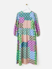 Oliver Bonas Green Checked V-Neck Midi Dress - Image 4 of 8