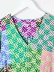 Oliver Bonas Green Checked V-Neck Midi Dress - Image 5 of 8