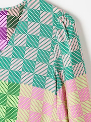 Oliver Bonas Green Checked V-Neck Midi Dress - Image 6 of 8
