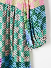 Oliver Bonas Green Checked V-Neck Midi Dress - Image 7 of 8