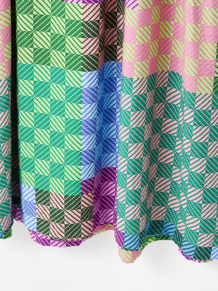 Oliver Bonas Green Checked V-Neck Midi Dress - Image 8 of 8 Oliver Bonas Green Checked V-Neck Midi Dress - Image 8 of 8