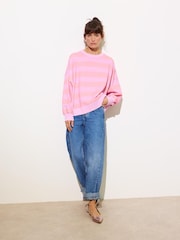 Oliver Bonas Pink 100% Cotton Striped Washed Sweatshirt - Image 1 of 9