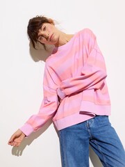 Oliver Bonas Pink 100% Cotton Striped Washed Sweatshirt - Image 3 of 9